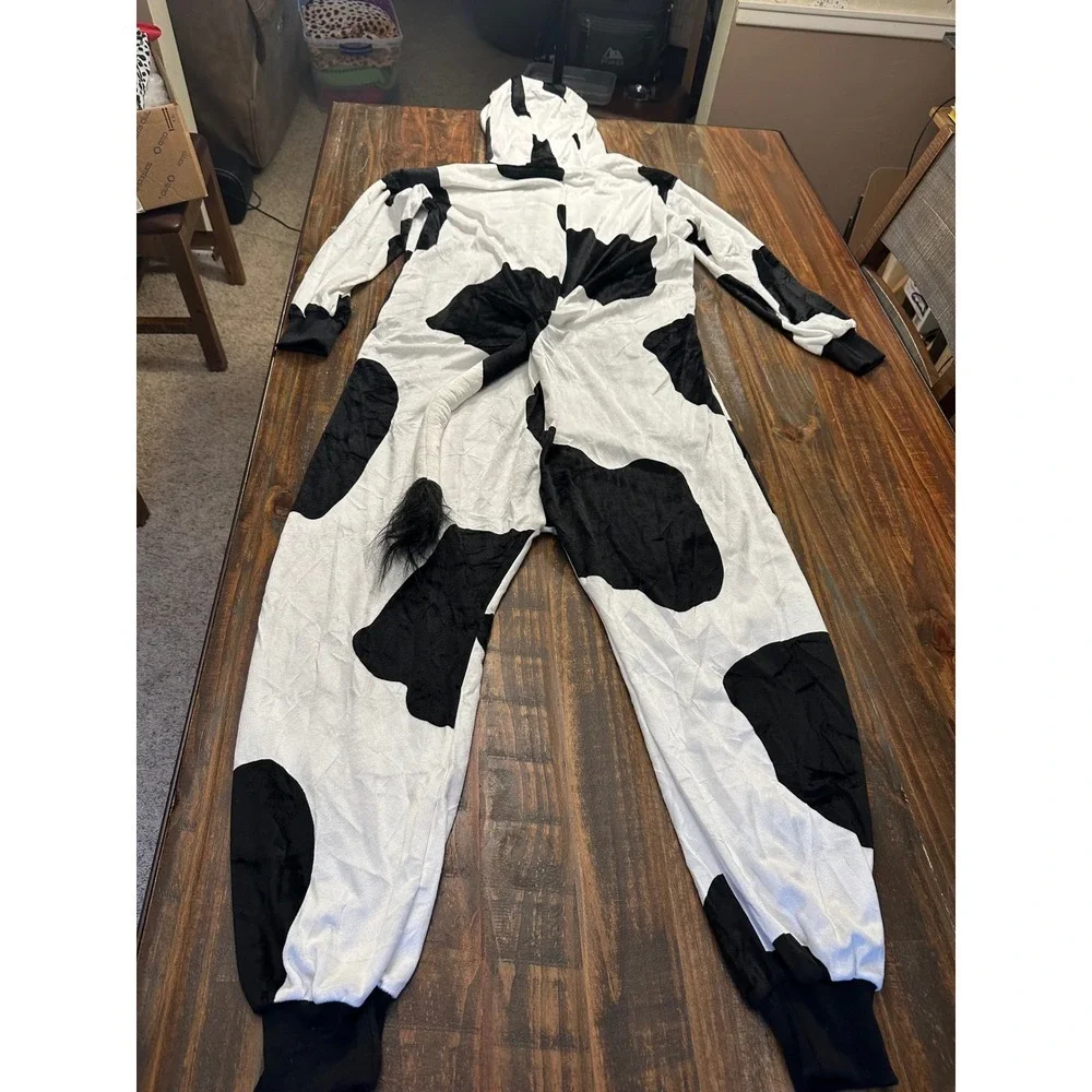Spirit Cow Costume Jumpsuit‎ with Hood and Tail Halloween Cosplay Adult  S/M